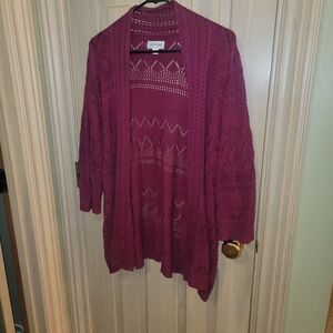 Womens Plus Sz Avenue 18/20 Cut Out Detailer Open Cardigan Sweater